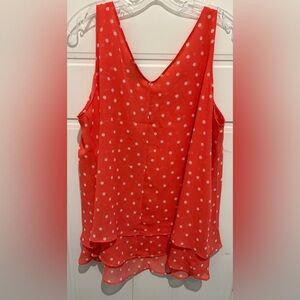 Lane Bryant 16W orange/coral & white Polka Dot Sleeveless Top